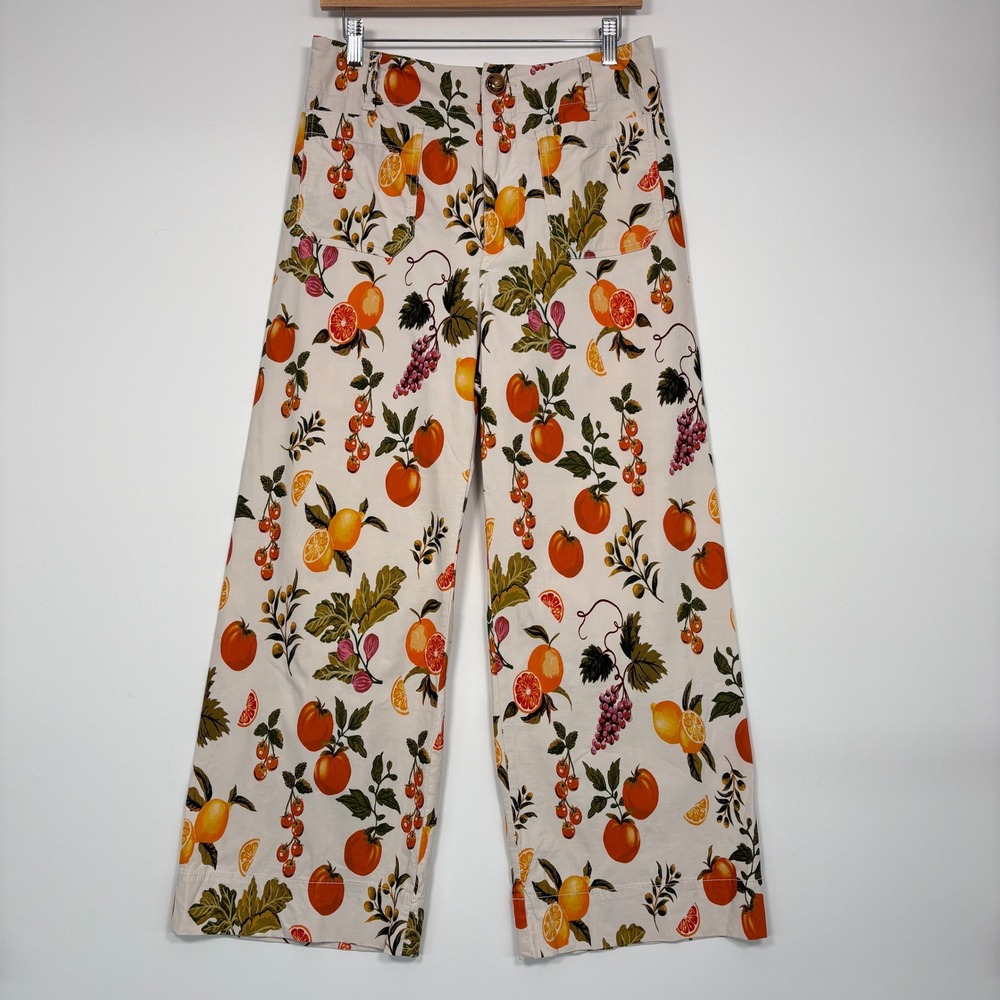 Maeve Anthropologie Women Colette Pants 29 Cream Fruit Print Wide Leg Cropped